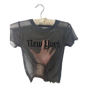 XS Cropped Sheer Mesh New York T-Shirt Black on Black